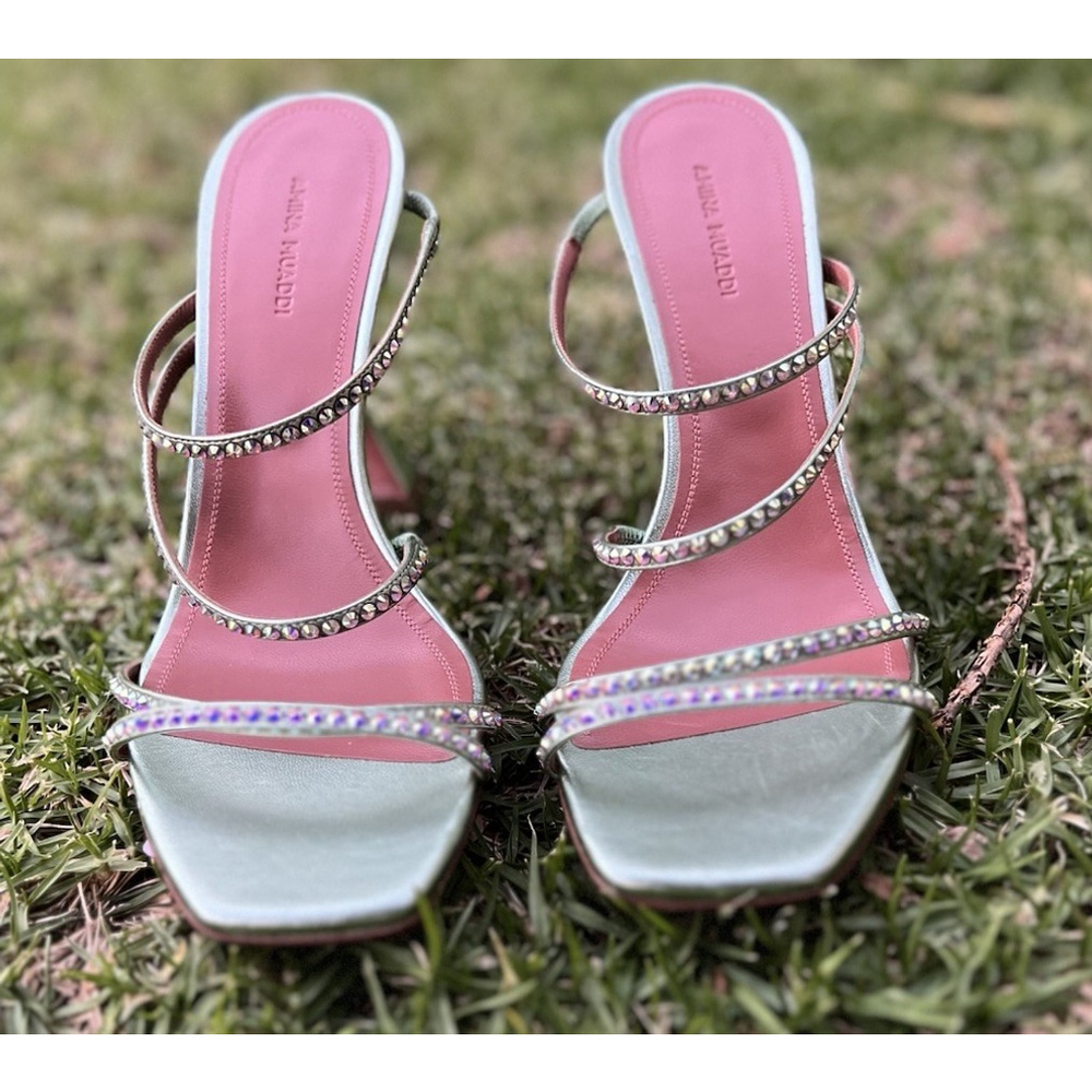 AMINA MUADDI Naima Mint Green Crystal Embellished Strappy Sandals EU 40 US 10